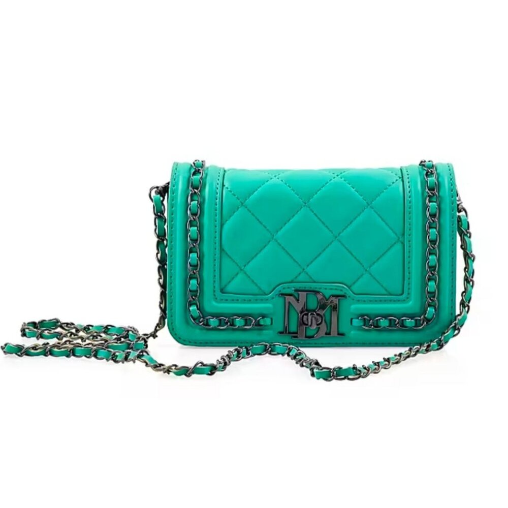 Badgley Mischka ✦ Vegan Leather Crossbody Bag ✦ Mint Quilted Chain Strap NWT - Picture 3 of 9